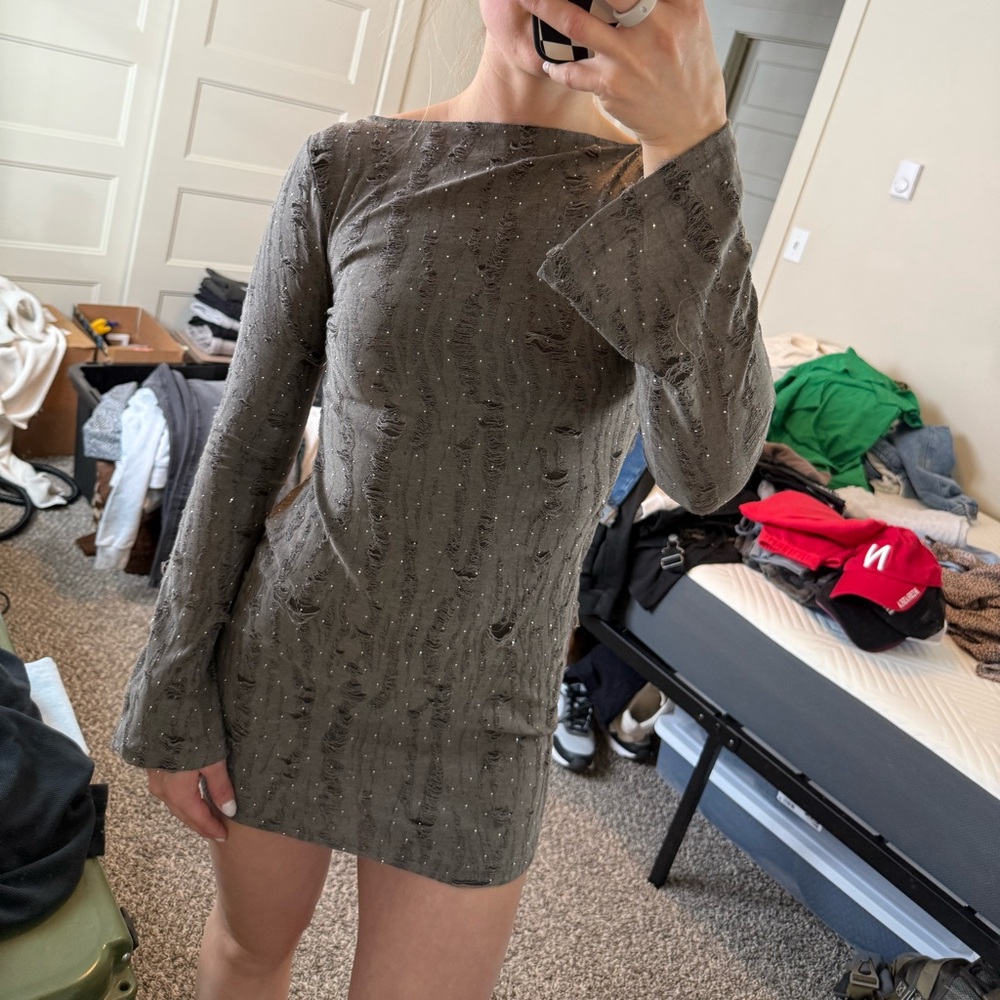 Misguided Gray Sparkly Distressed Women's Dress